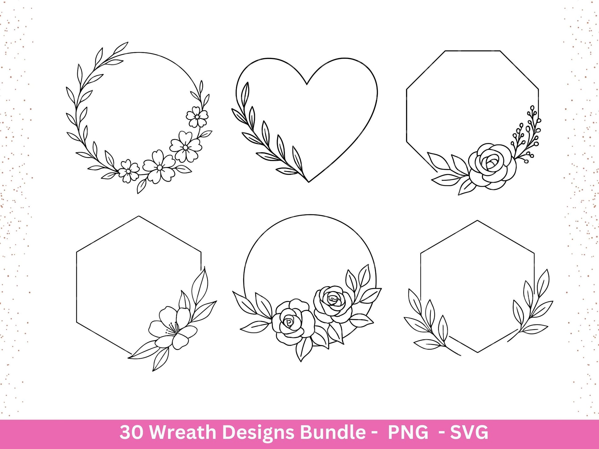 Blumenkranz Plotterdatei Bundle – 30 Kränze SVG PNG | Lorbeerkranz Monogramm Rahmen | Hochzeit Boho Deko | Cricut | Laserdatei Holzgravur