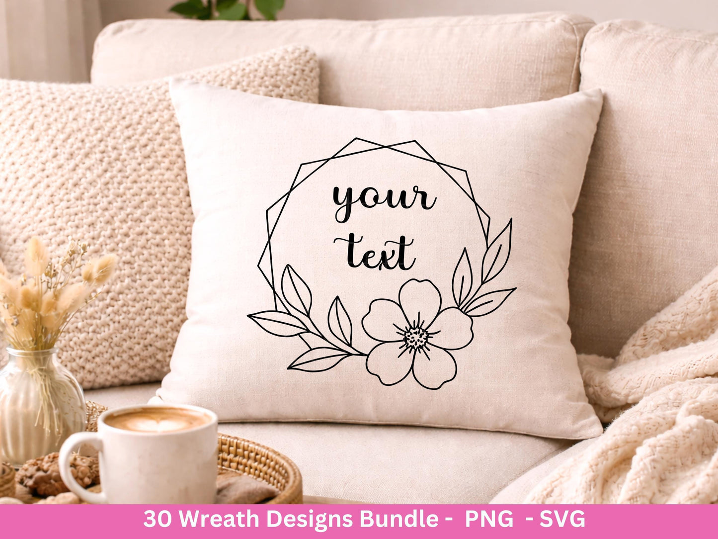 Blumenkranz Plotterdatei Bundle – 30 Kränze SVG PNG | Lorbeerkranz Monogramm Rahmen | Hochzeit Boho Deko | Cricut | Laserdatei Holzgravur