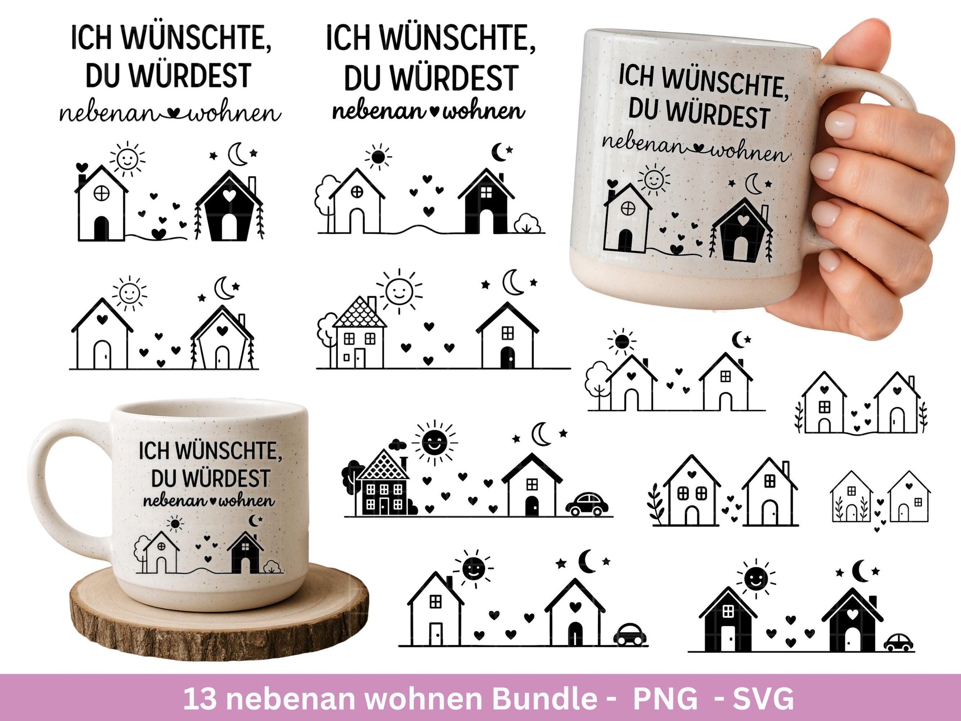 Ich wünschte du würdest nebenan wohnen Plotterdatei – Freundschaft Spruch SVG PNG | Laserdatei Tasse Beutel | Geschenk Freundin | Cricut