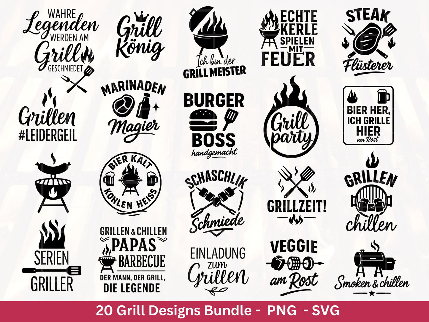 Grillen Plotterdatei Bundle – Grillmeister & BBQ Sprüche SVG | König des Grills Motive | Männer Geschenk | Cricut | Laserdatei Holzgravur