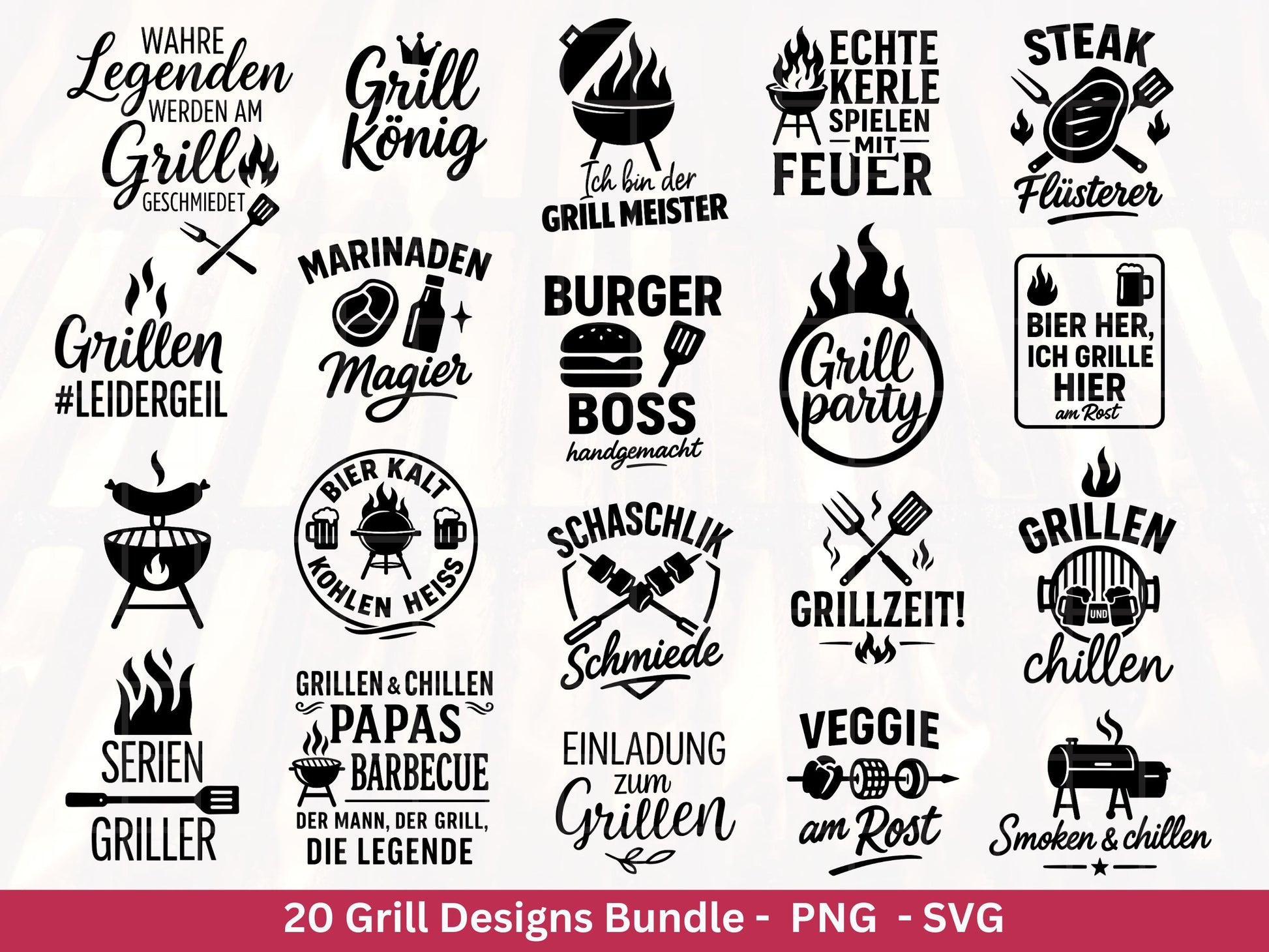 Grillen Plotterdatei Bundle – Grillmeister & BBQ Sprüche SVG | König des Grills Motive | Männer Geschenk | Cricut | Laserdatei Holzgravur