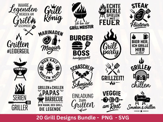 Grillen Plotterdatei Bundle – Grillmeister & BBQ Sprüche SVG | König des Grills Motive | Männer Geschenk | Cricut | Laserdatei Holzgravur