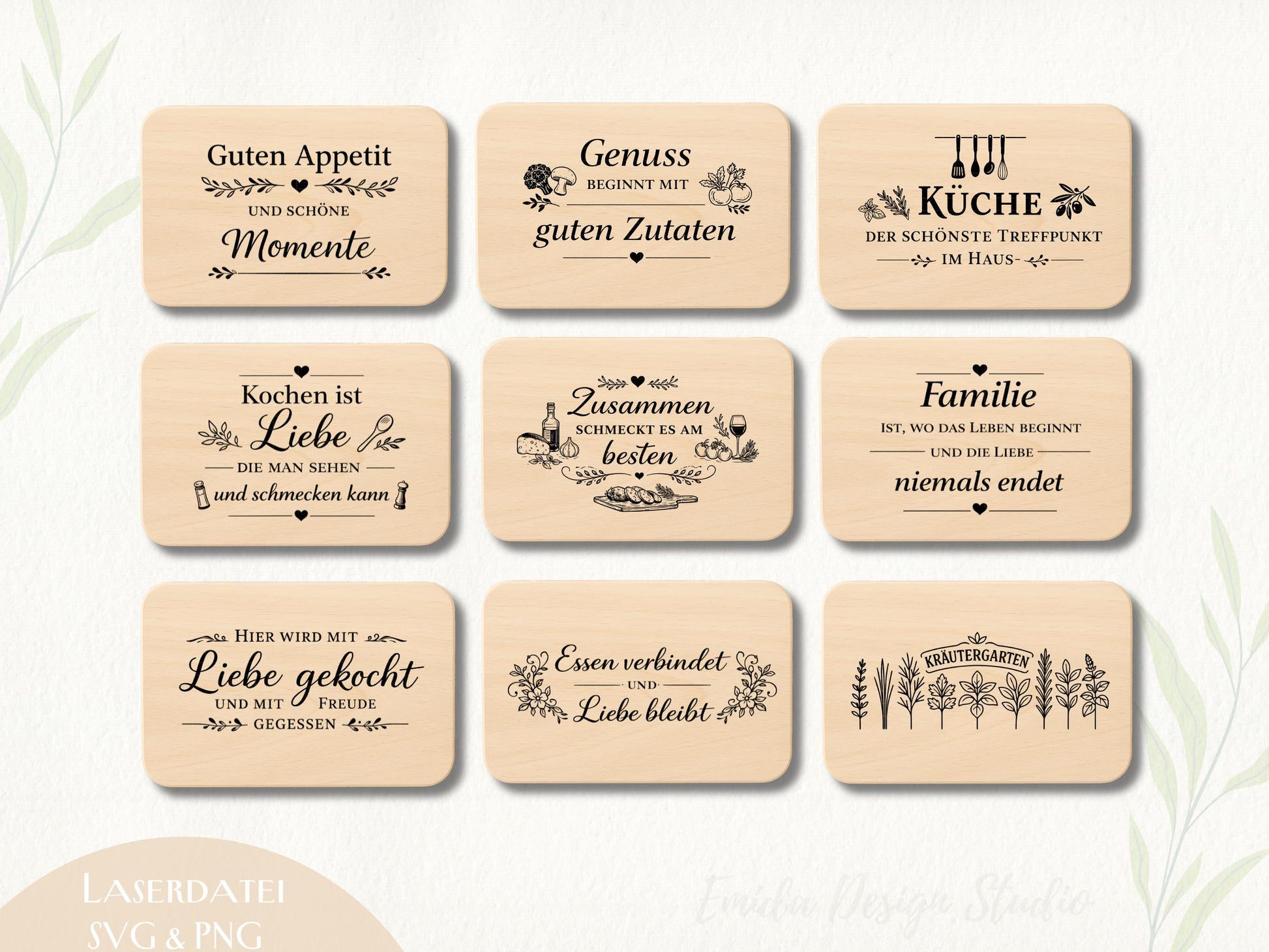 Laserdatei Küchen Sprüche Bundle – Schneidebrett Gravur SVG | Holzbrett Küche | Essen & Familie Zitate | Koch Geschenkidee | Plotterdatei