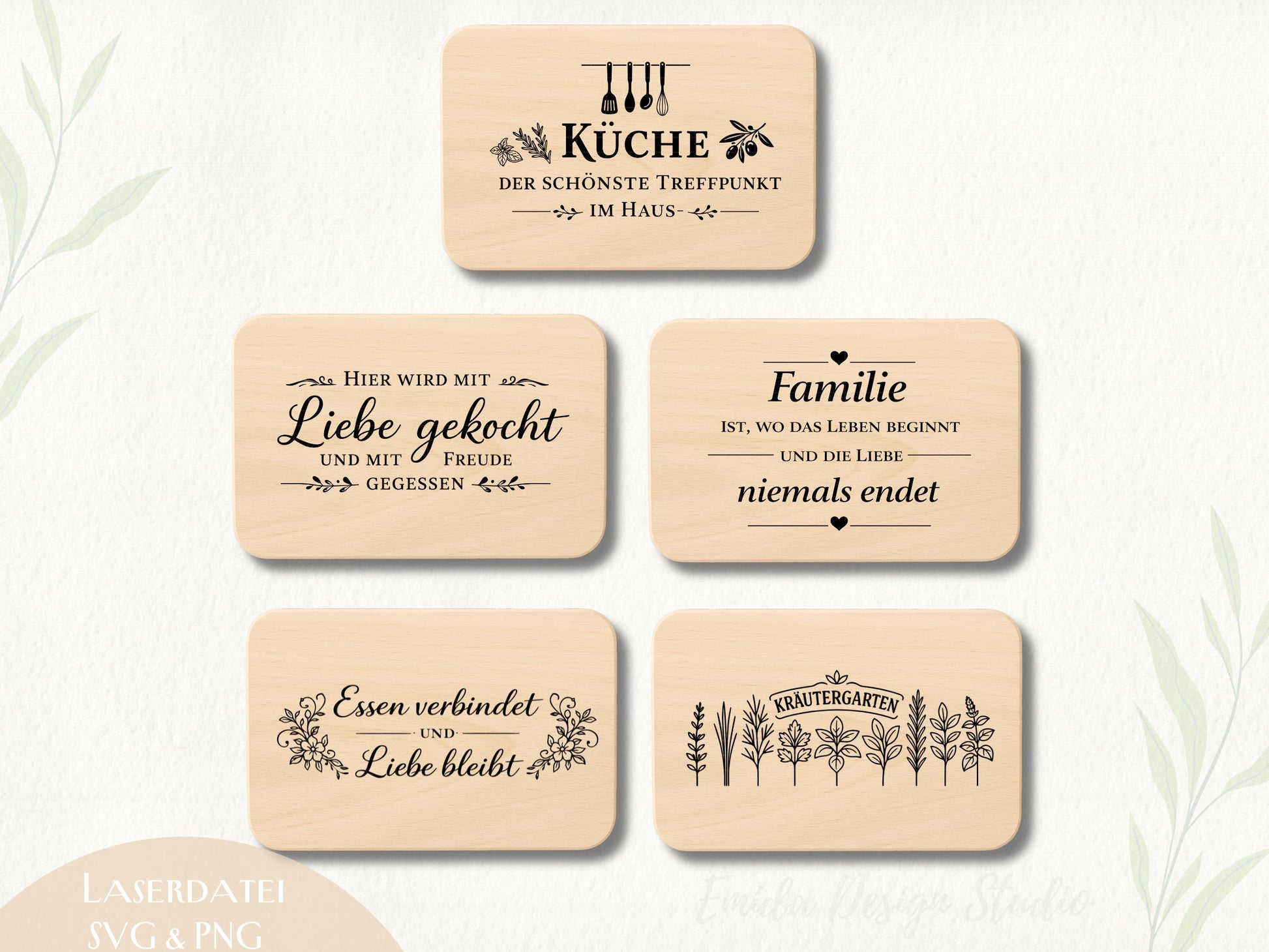 Laserdatei Küchen Sprüche Bundle – Schneidebrett Gravur SVG | Holzbrett Küche | Essen & Familie Zitate | Koch Geschenkidee | Plotterdatei