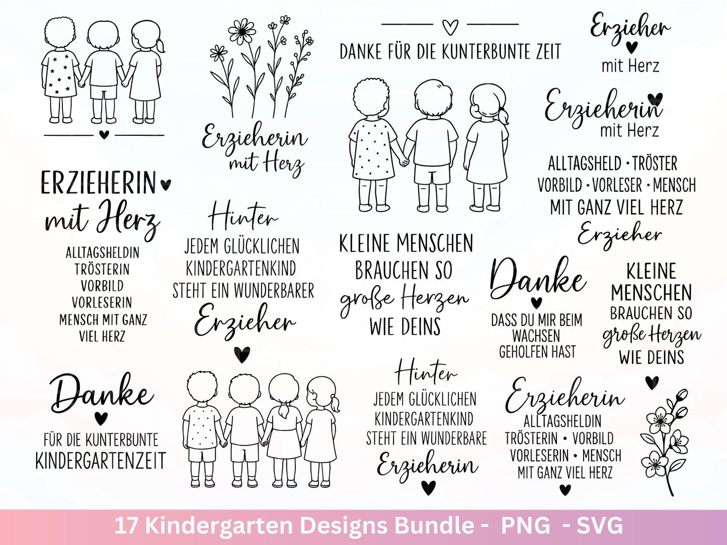 Erzieherin Plotterdatei Bundle – Danke Sprüche Kindergarten Abschied | Geschenk Erzieher & Erzieherin SVG | Cricut | Laserdatei Holzgravur