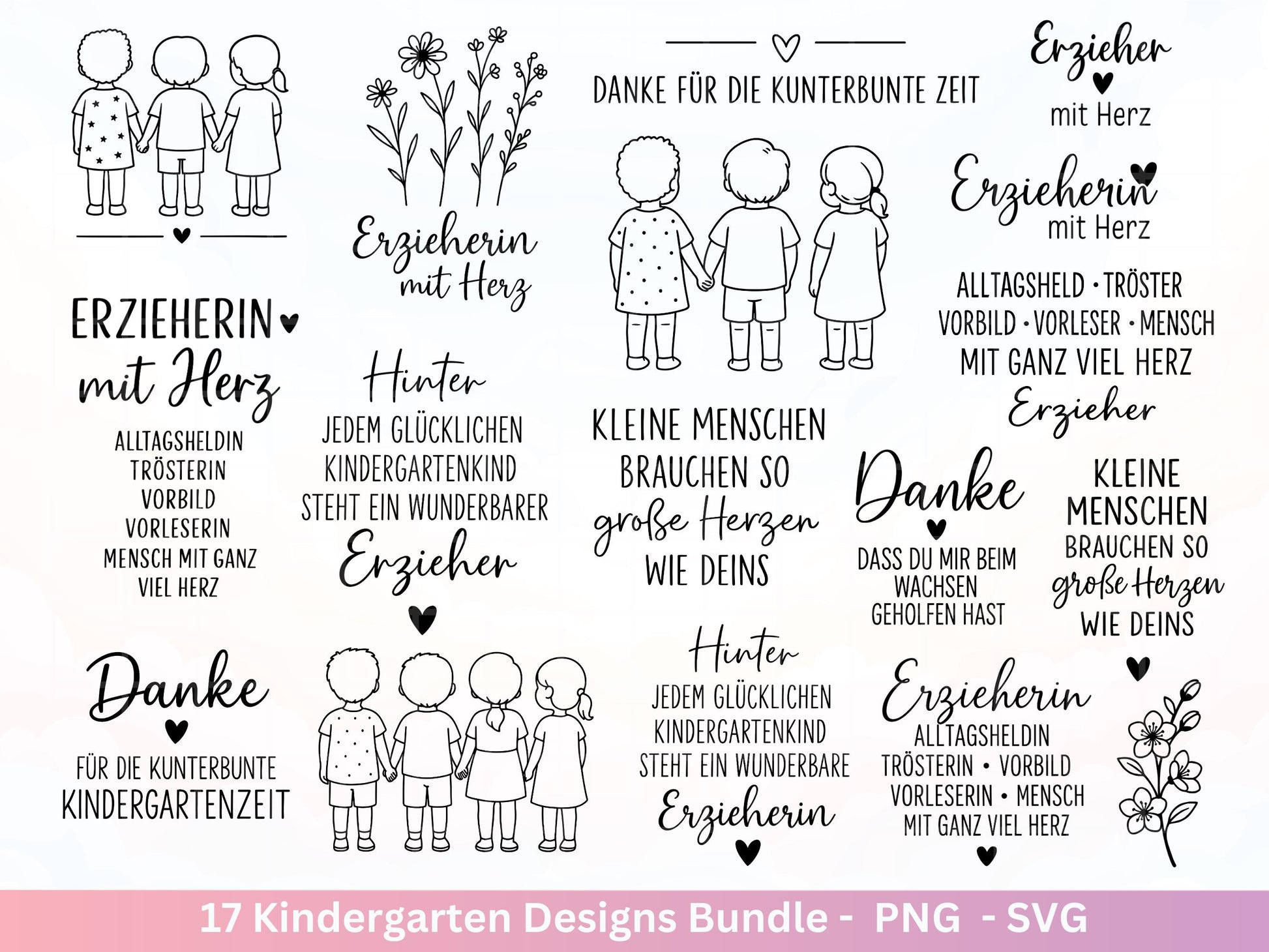 Erzieherin Plotterdatei Bundle – Danke Sprüche Kindergarten Abschied | Geschenk Erzieher & Erzieherin SVG | Cricut | Laserdatei Holzgravur