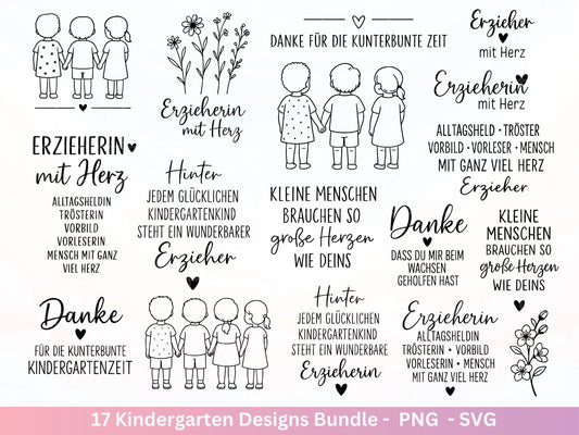 Erzieherin Plotterdatei Bundle – Danke Sprüche Kindergarten Abschied | Geschenk Erzieher & Erzieherin SVG | Cricut | Laserdatei Holzgravur