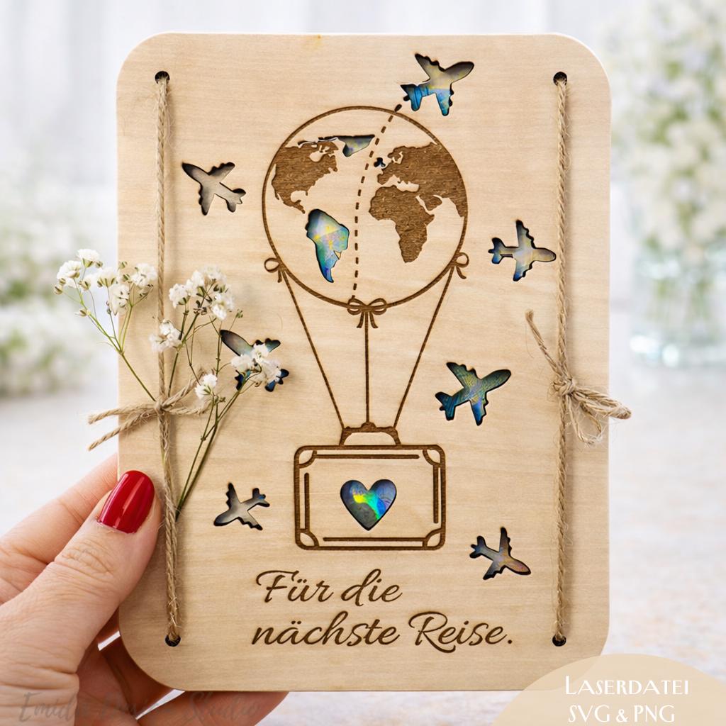 Laserdatei Geldgeschenk Reise – Reisekasse Holz Geschenk SVG PNG | Verpackung für Urlaub Geldgeschenk | Geburtstag Reise Geschenk | Holz