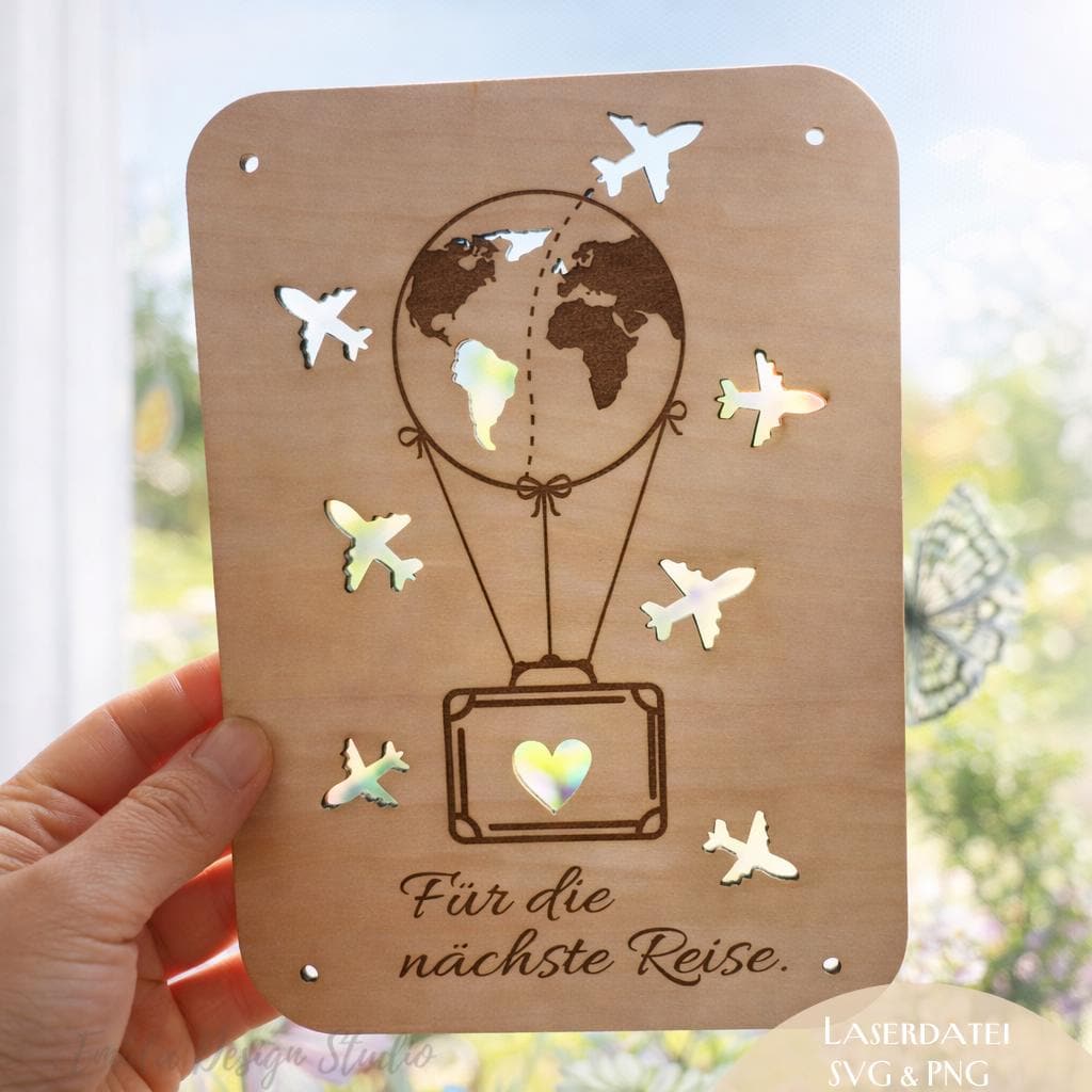Laserdatei Geldgeschenk Reise – Reisekasse Holz Geschenk SVG PNG | Verpackung für Urlaub Geldgeschenk | Geburtstag Reise Geschenk | Holz