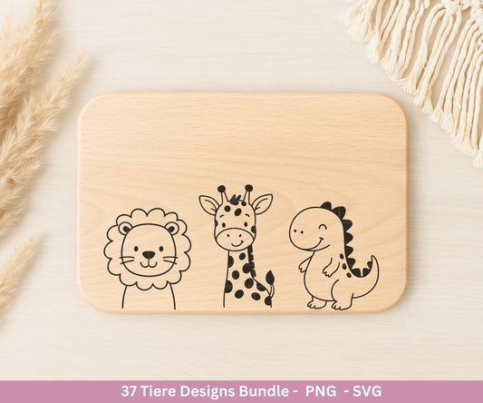 Kawaii Tiere Plotterdatei Bundle – süße Tier Motive SVG | Hund Katze Kuh Einhorn | Kinder Line Art | Wald & Safari Tiere | Cricut Laserdatei