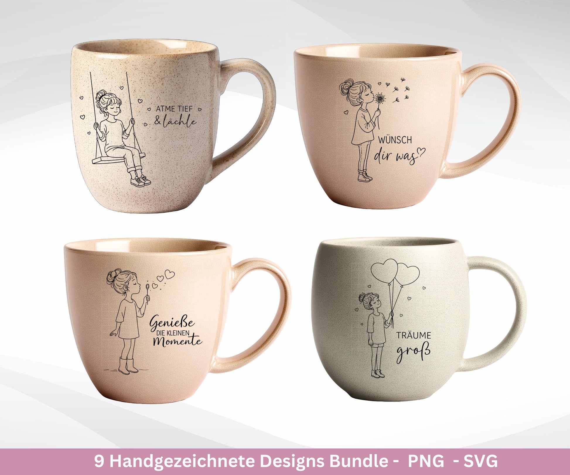 Handgezeichnete Mädchen Plotterdatei Bundle – Positive Sprüche SVG| Line Art | Geschenk Freundin | Cricut Silhouette | Laserdatei Pusteblume
