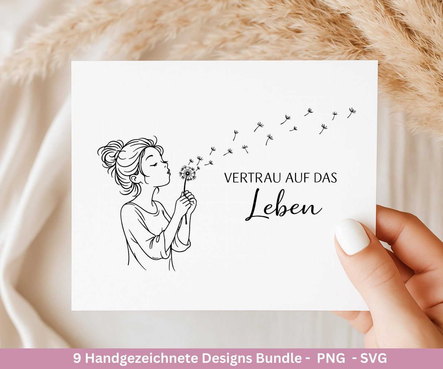 Handgezeichnete Mädchen Plotterdatei Bundle – Positive Sprüche SVG| Line Art | Geschenk Freundin | Cricut Silhouette | Laserdatei Pusteblume