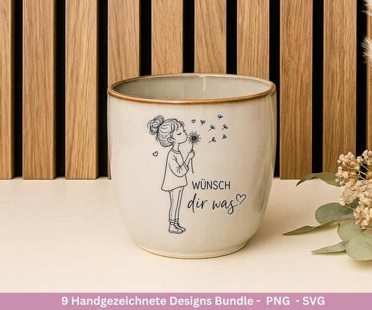 Handgezeichnete Mädchen Plotterdatei Bundle – Positive Sprüche SVG| Line Art | Geschenk Freundin | Cricut Silhouette | Laserdatei Pusteblume