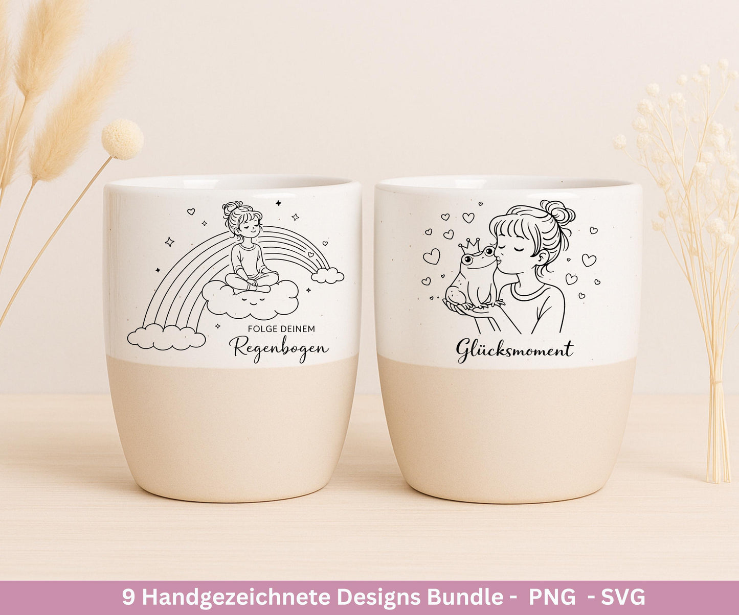 Handgezeichnete Mädchen Plotterdatei Bundle – Positive Sprüche SVG| Line Art | Geschenk Freundin | Cricut Silhouette | Laserdatei Pusteblume