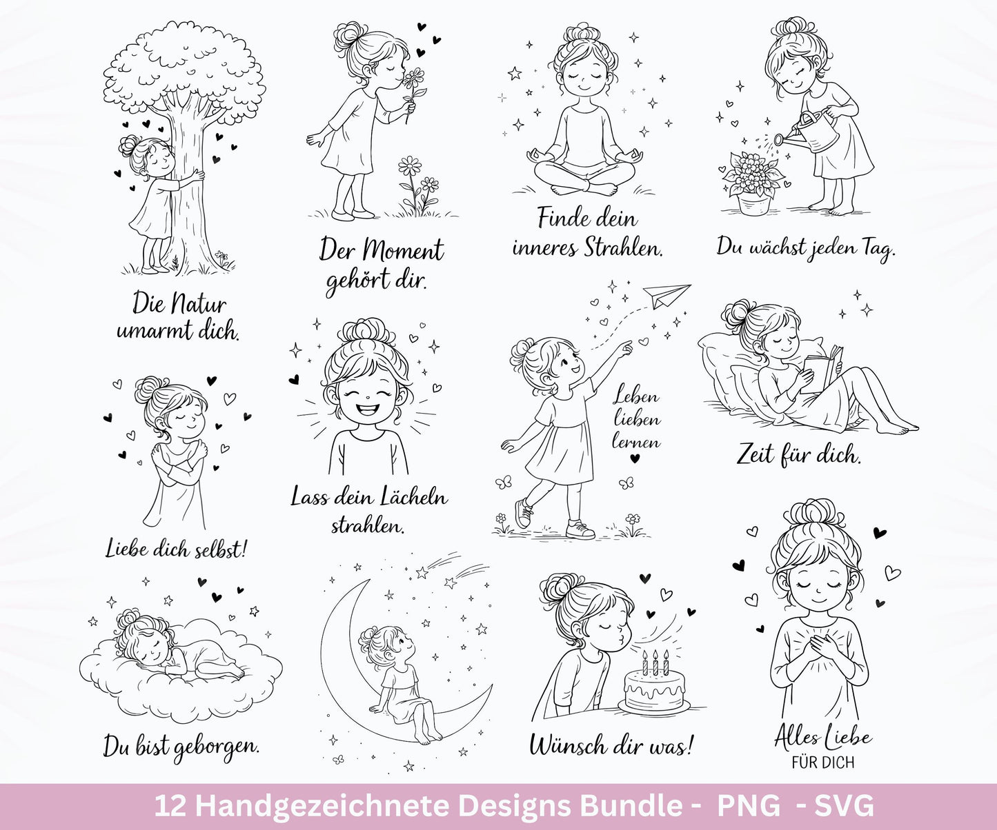 Positive Sprüche Mädchen SVG Bundle – Handgezeichnete Line Art Frauen | Plotterdatei Cricut | Laserdatei | Geschenk Freundin | Motivation