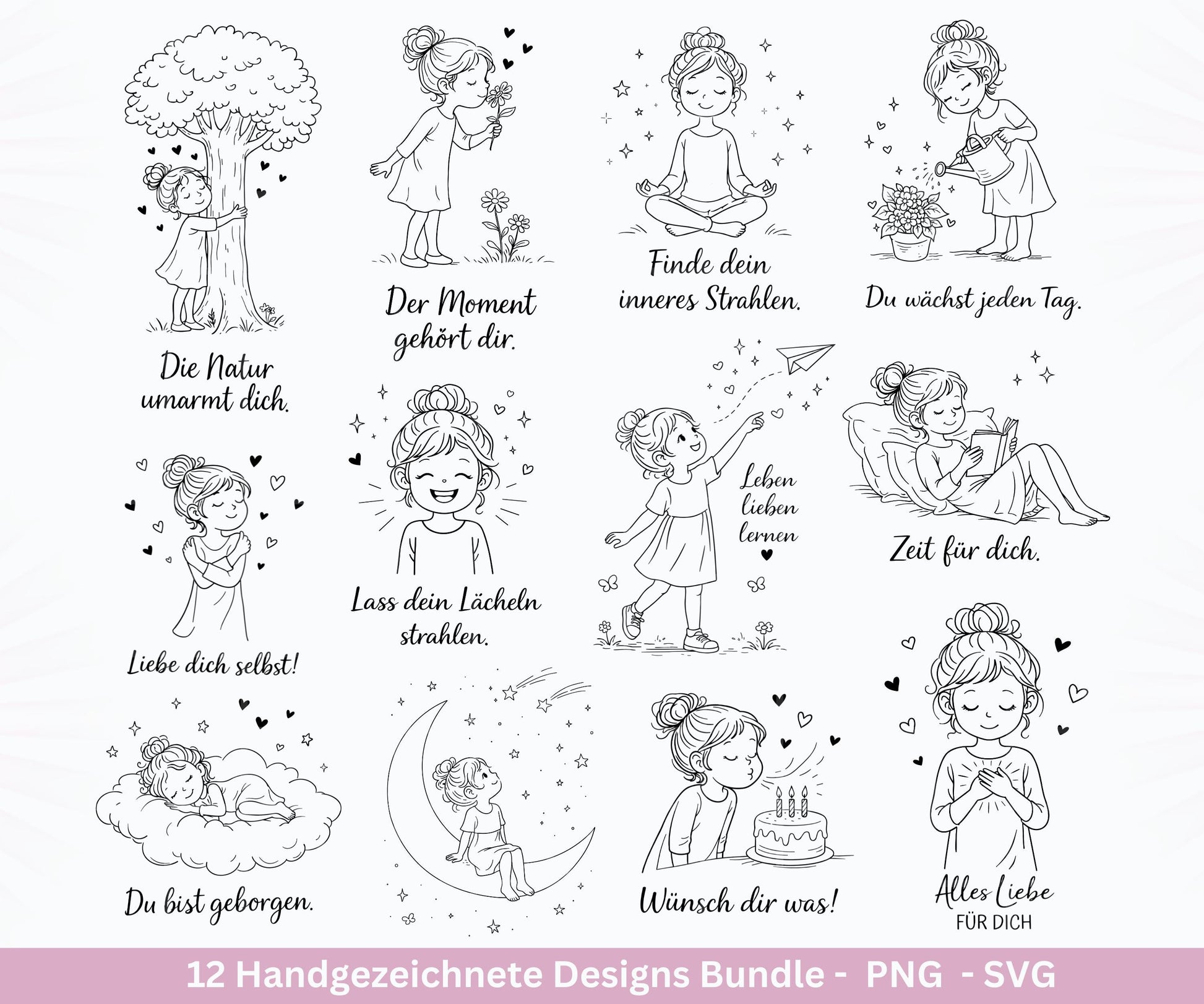 Positive Sprüche Mädchen SVG Bundle – Handgezeichnete Line Art Frauen | Plotterdatei Cricut | Laserdatei | Geschenk Freundin | Motivation
