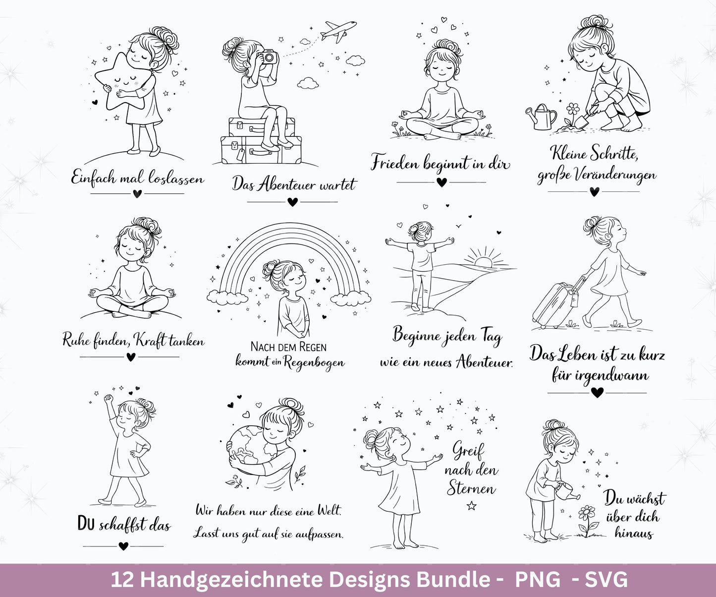 Handgezeichnete Frauen SVG | Sketch Bundle mit Sprüchen | Plotterdatei Laserdatei | Geschenkidee Freundin | Cricut Silhouette Design Datei