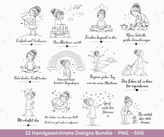 Handgezeichnete Frauen SVG | Sketch Bundle mit Sprüchen | Plotterdatei Laserdatei | Geschenkidee Freundin | Cricut Silhouette Design Datei