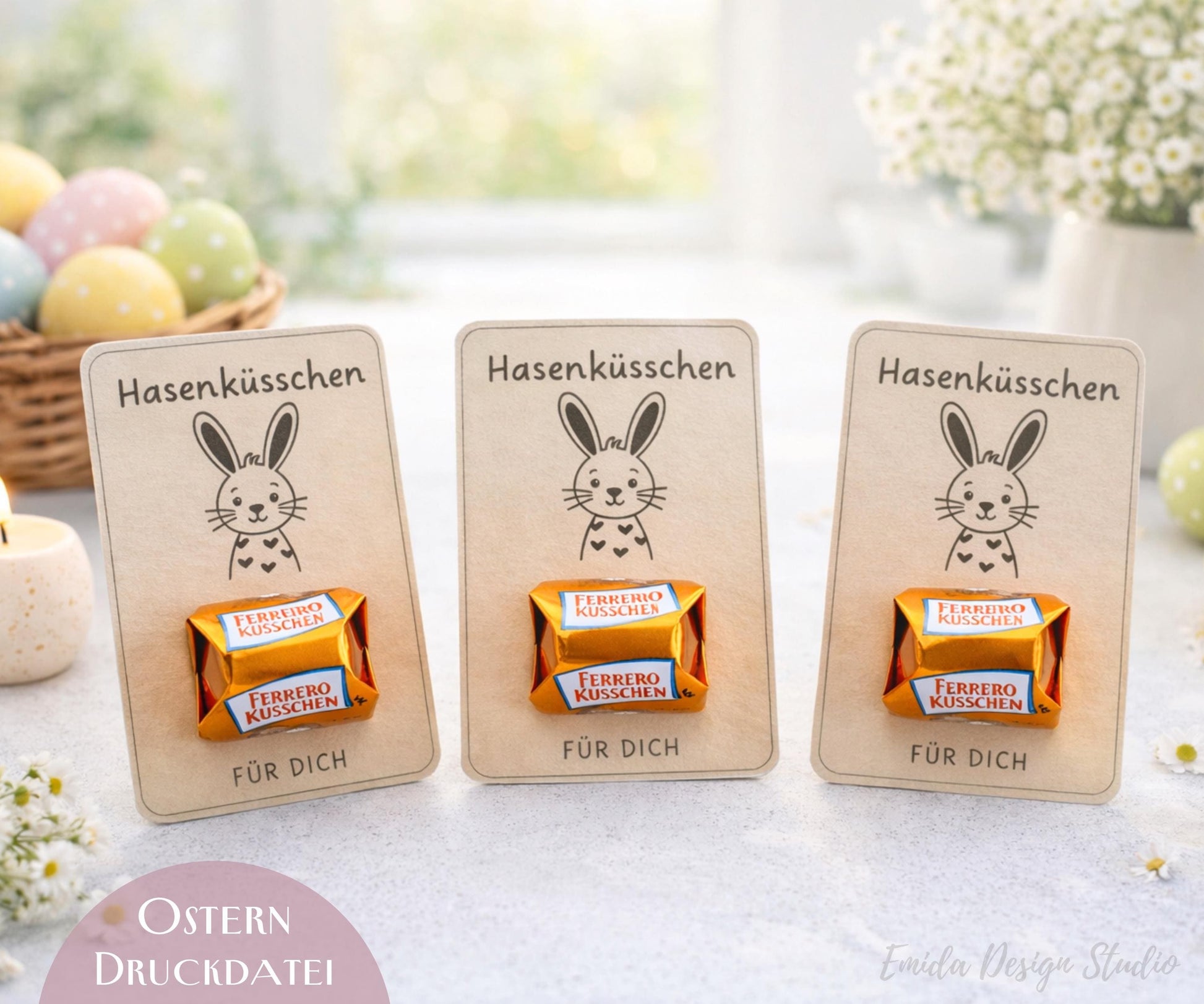 Hasenküsschen Druckvorlage – Oster Geschenk zum Ausdrucken | Osterhase Bastelidee | Ferrero Küsschen Verpackung | Ostern Printable PDF DINA4