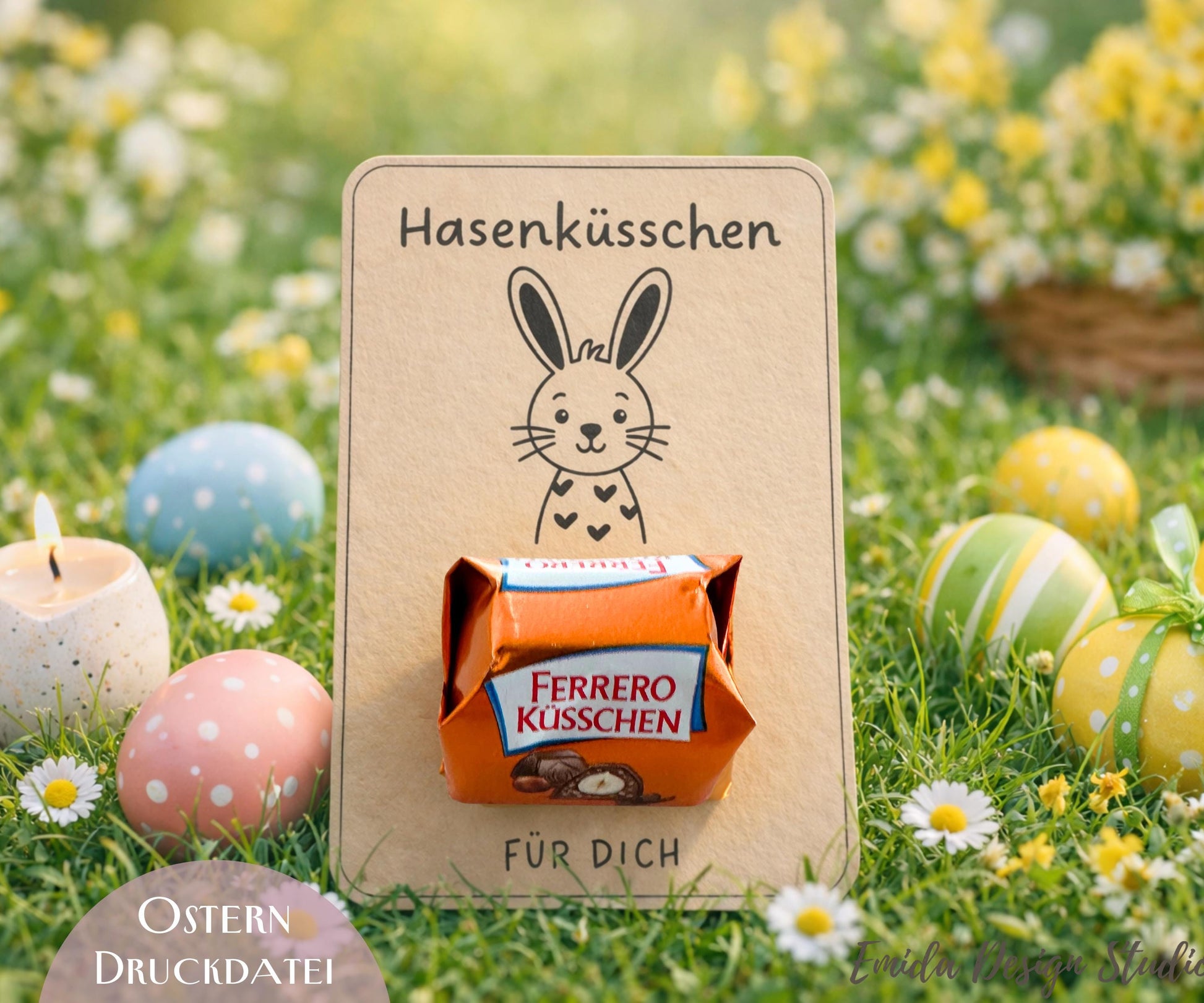 Hasenküsschen Druckvorlage – Oster Geschenk zum Ausdrucken | Osterhase Bastelidee | Ferrero Küsschen Verpackung | Ostern Printable PDF DINA4