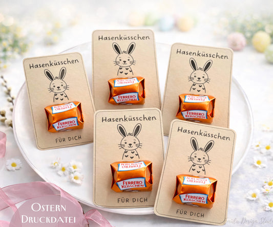 Hasenküsschen Druckvorlage – Oster Geschenk zum Ausdrucken | Osterhase Bastelidee | Ferrero Küsschen Verpackung | Ostern Printable PDF DINA4
