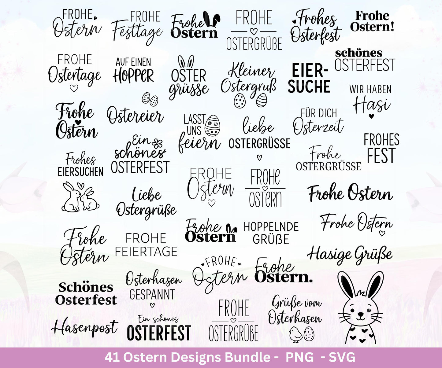 Ostern Plotterdatei Bundle – Frohe Ostern Sprüche SVG PNG | Deutsche Ostergrüße | Osterfest & Eiersuche Motive | Cricut | Laserdatei Ostern