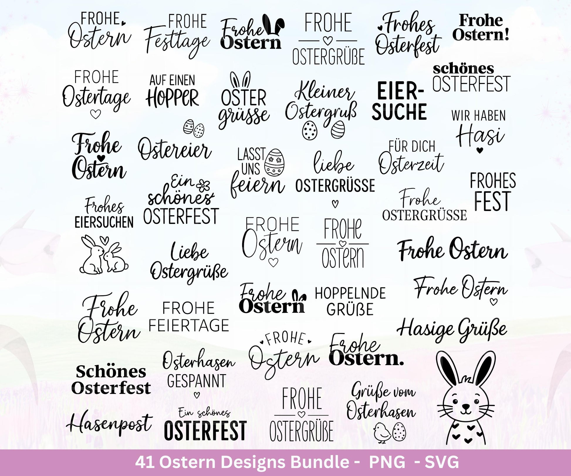 Ostern Plotterdatei Bundle – Frohe Ostern Sprüche SVG PNG | Deutsche Ostergrüße | Osterfest & Eiersuche Motive | Cricut | Laserdatei Ostern