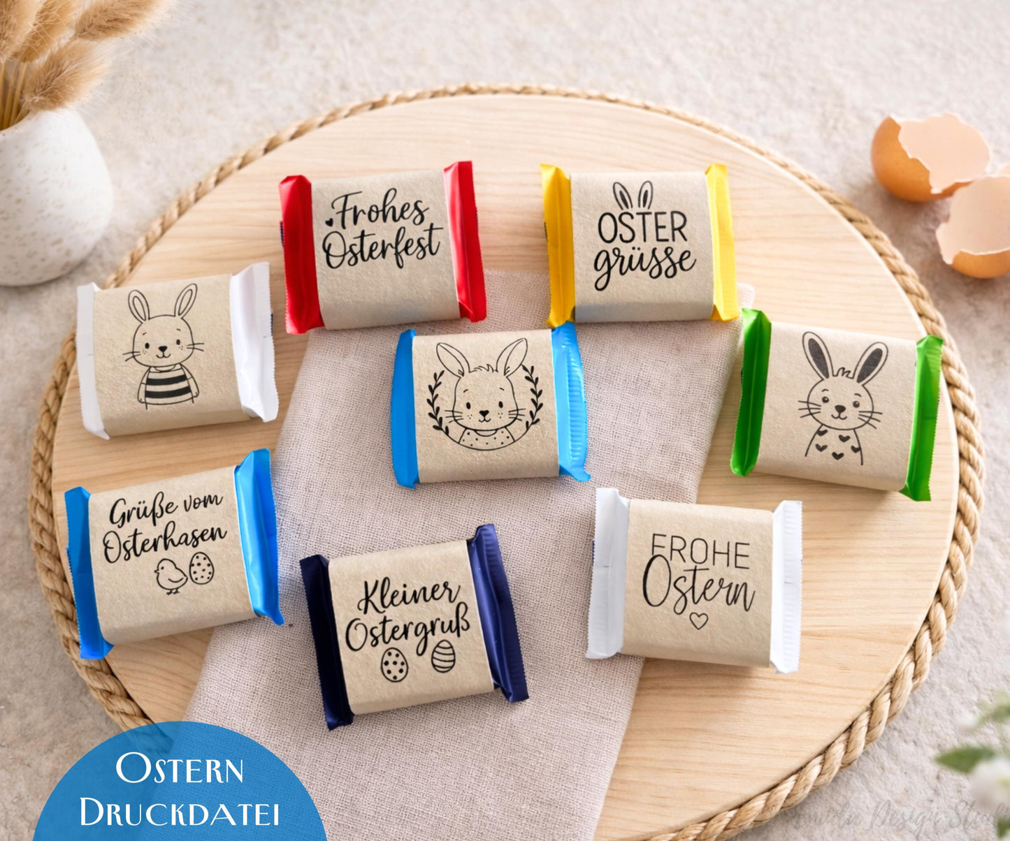 Ostern Schokoladen Banderole Druckvorlage – Ostergruß Printable PDF | Verpackung für Schokolade | Ostertisch Deko | Gastgeschenk Mitbringsel