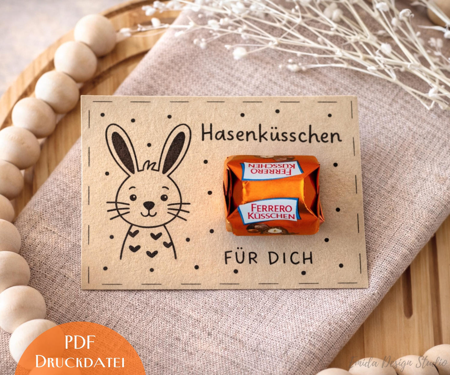 Druckvorlage Ostern Hasenküsschen – PDF Geschenkidee | DIY Ostergeschenk für Freunde, Familie & Kollegen | Süße Kleinigkeit zum Ausdrucken