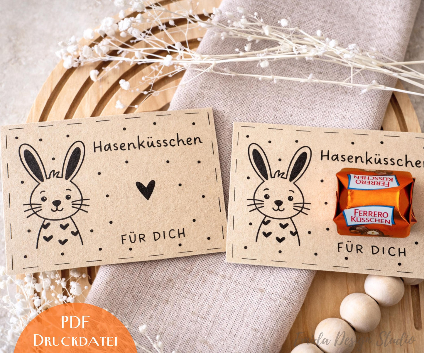 Druckvorlage Ostern Hasenküsschen – PDF Geschenkidee | DIY Ostergeschenk für Freunde, Familie & Kollegen | Süße Kleinigkeit zum Ausdrucken