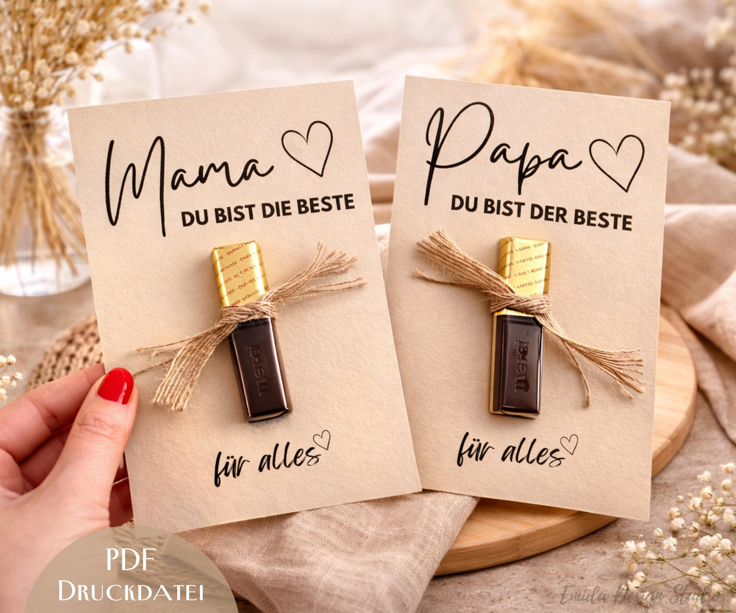 Druckvorlage Muttertag & Vatertag – Geschenkkarte mit Schokolade | Mama Papa Geschenkidee | PDF zum Ausdrucken | Karte Muttertag Vatertag