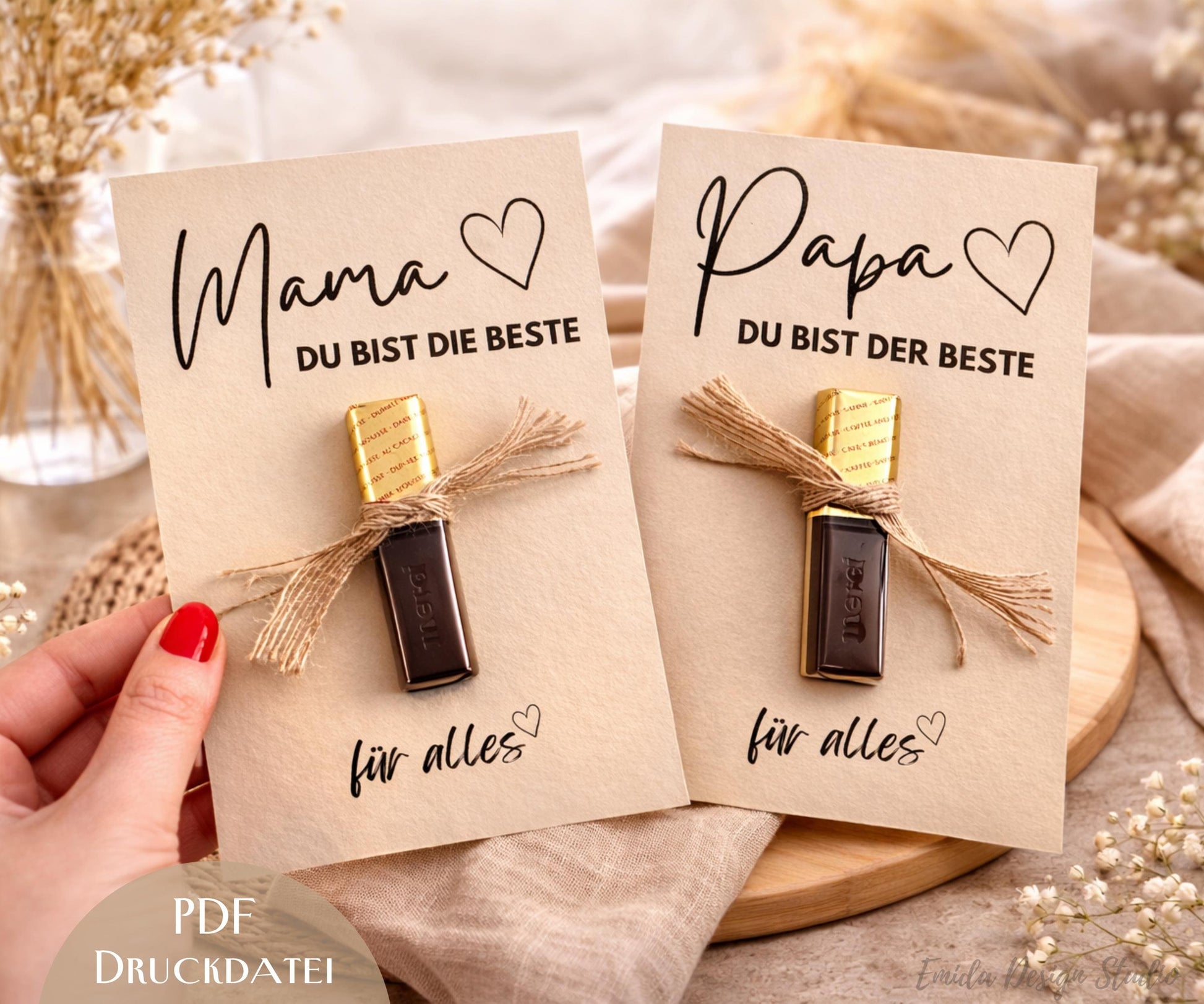 Druckvorlage Muttertag & Vatertag – Geschenkkarte mit Schokolade | Mama Papa Geschenkidee | PDF zum Ausdrucken | Karte Muttertag Vatertag