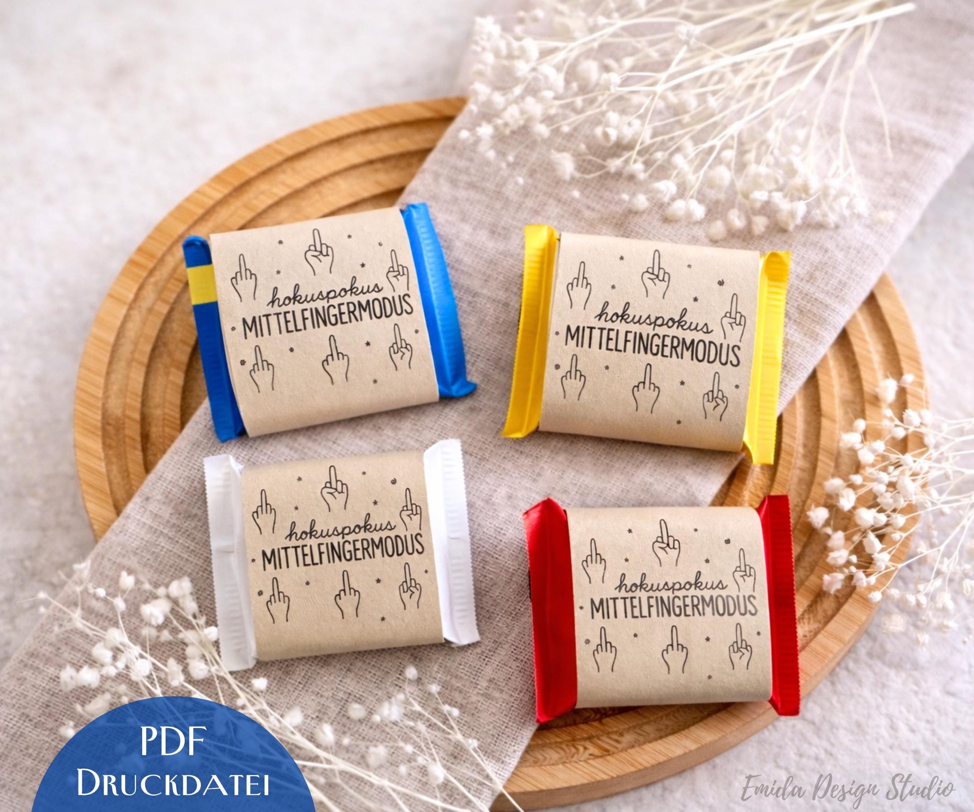 Schokoladen Banderole Druckvorlage – Lustiges Geschenk „Hokuspokus Mittelfinger Modus“ | PDF Printable Freundin | Verpackung Schokolade