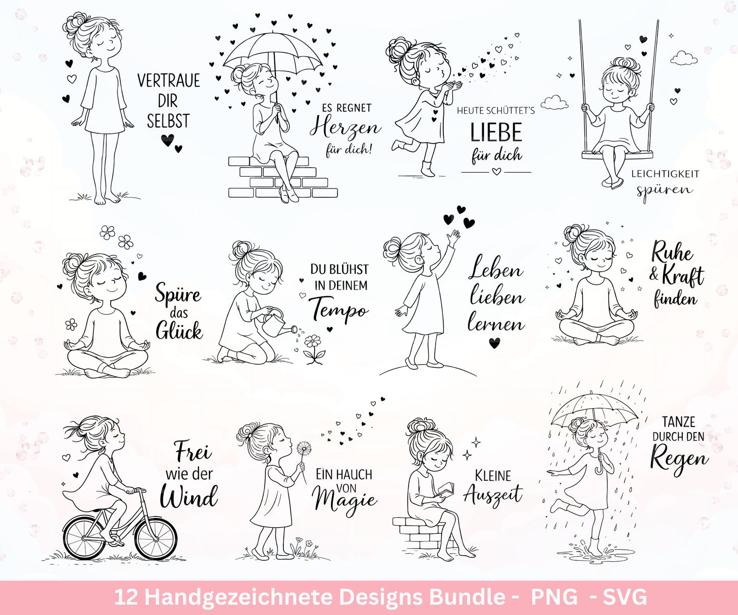 Handgezeichnete Frauen SVG | Sketch Bundle mit Sprüchen | Plotterdatei Laserdatei | Geschenkidee Freundin | Cricut Silhouette Design Datei