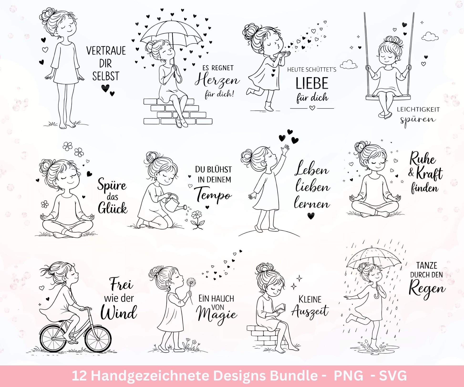 Handgezeichnete Frauen SVG | Sketch Bundle mit Sprüchen | Plotterdatei Laserdatei | Geschenkidee Freundin | Cricut Silhouette Design Datei