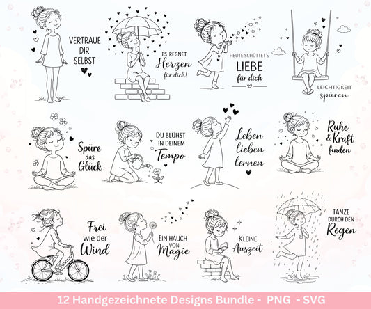 Handgezeichnete Frauen SVG | Sketch Bundle mit Sprüchen | Plotterdatei Laserdatei | Geschenkidee Freundin | Cricut Silhouette Design Datei