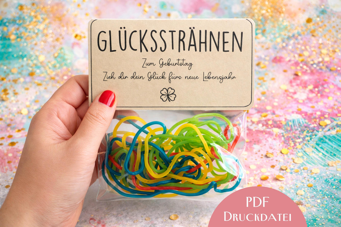 Druckvorlage Geburtstag Glücksbringer – Glückssträhnen Geschenkidee | DIY Mitbringsel Freundin | PDF zum Ausdrucken | Geburtstagsgeschenk