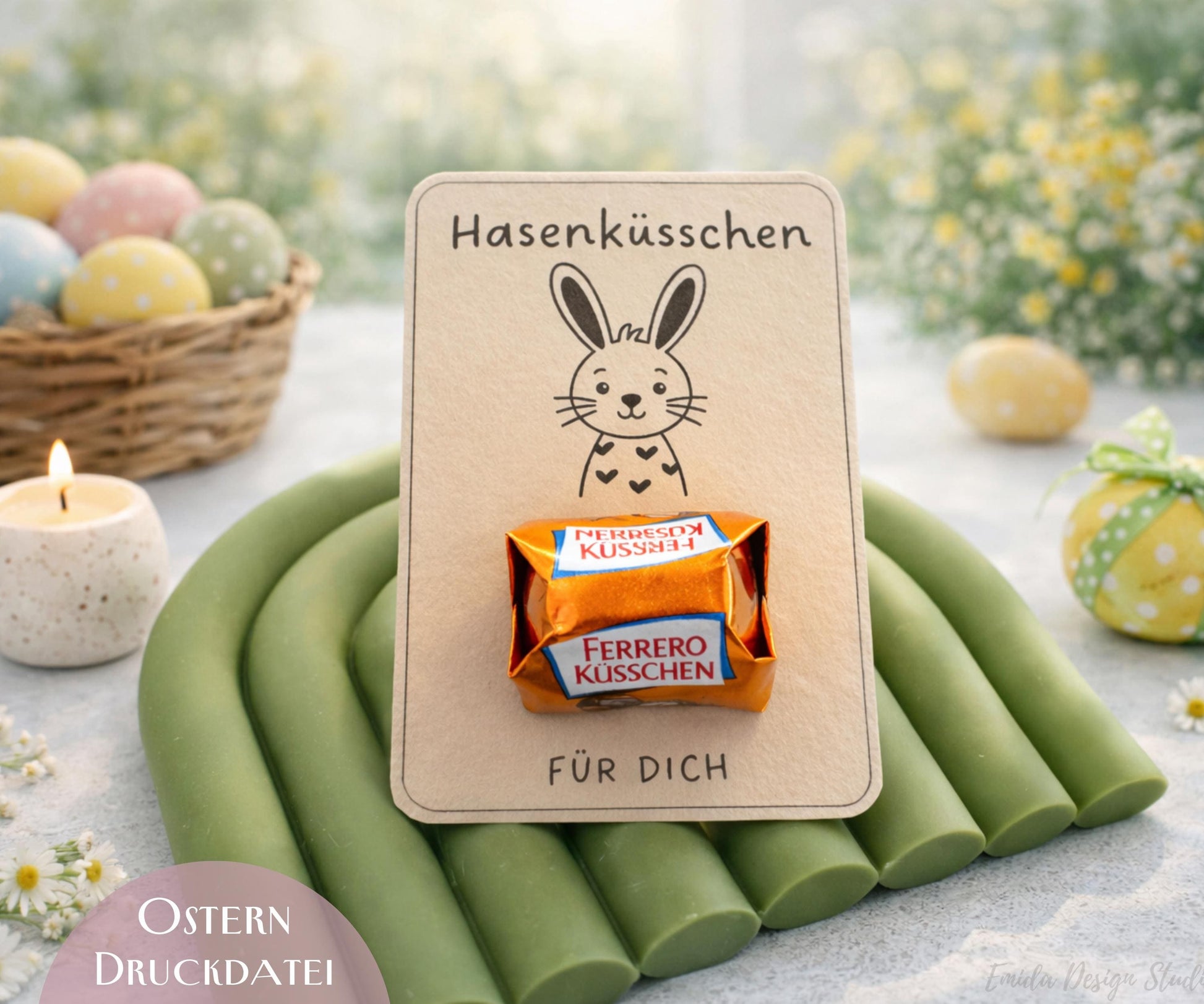 Hasenküsschen Druckvorlage – Oster Geschenk zum Ausdrucken | Osterhase Bastelidee | Ferrero Küsschen Verpackung | Ostern Printable PDF DINA4