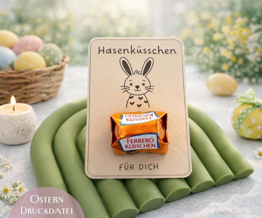 Hasenküsschen Druckvorlage – Oster Geschenk zum Ausdrucken | Osterhase Bastelidee | Ferrero Küsschen Verpackung | Ostern Printable PDF DINA4