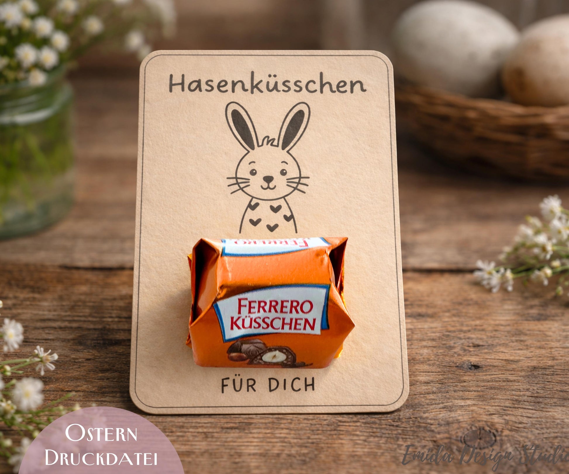 Hasenküsschen Druckvorlage – Oster Geschenk zum Ausdrucken | Osterhase Bastelidee | Ferrero Küsschen Verpackung | Ostern Printable PDF DINA4