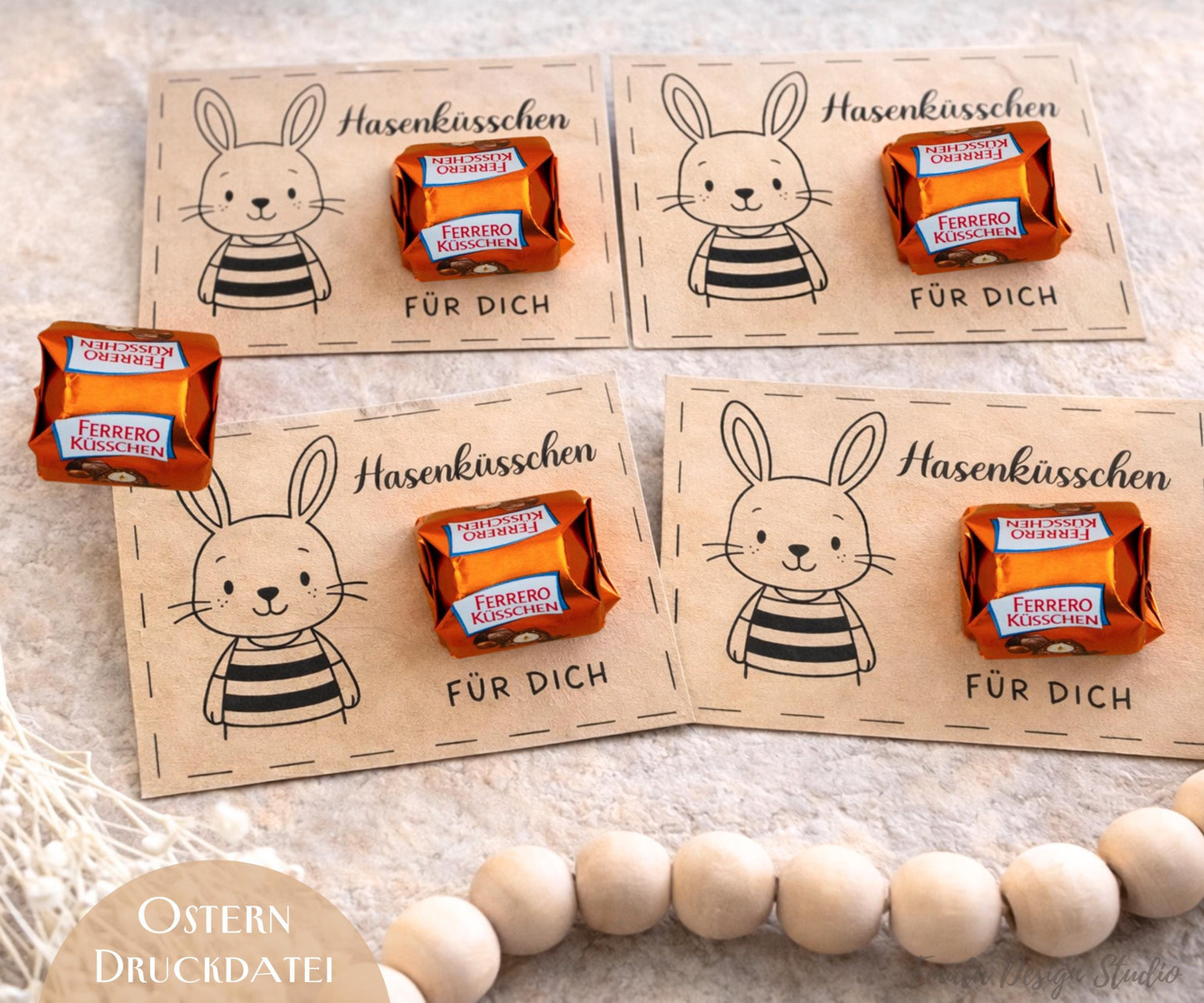 Druckvorlage Ostern Hasenküsschen – PDF Geschenkidee | DIY Ostergeschenk für Freunde, Familie & Kollegen | Süße Kleinigkeit zum Ausdrucken