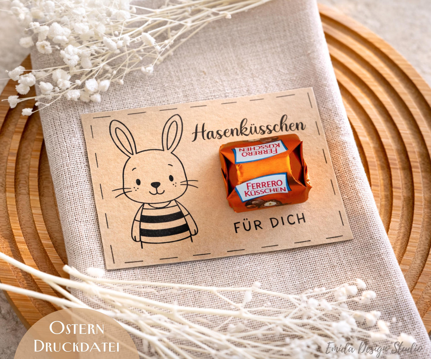 Druckvorlage Ostern Hasenküsschen – PDF Geschenkidee | DIY Ostergeschenk für Freunde, Familie & Kollegen | Süße Kleinigkeit zum Ausdrucken