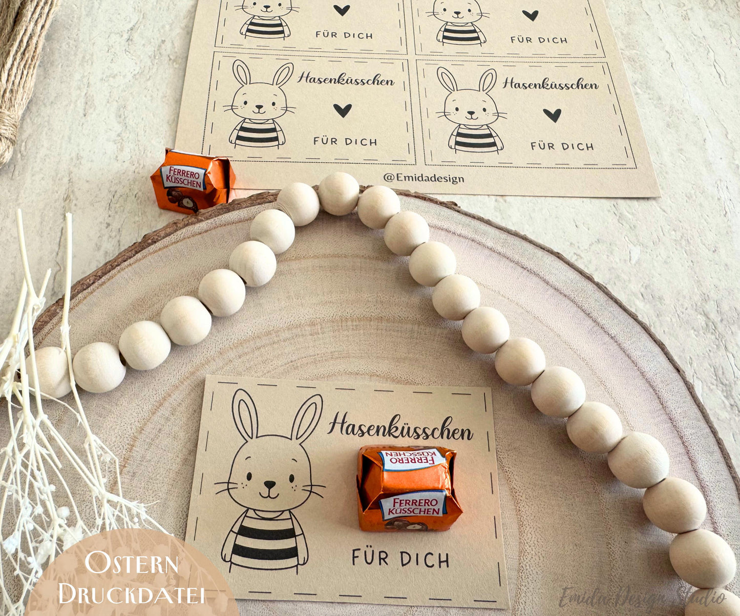 Druckvorlage Ostern Hasenküsschen – PDF Geschenkidee | DIY Ostergeschenk für Freunde, Familie & Kollegen | Süße Kleinigkeit zum Ausdrucken
