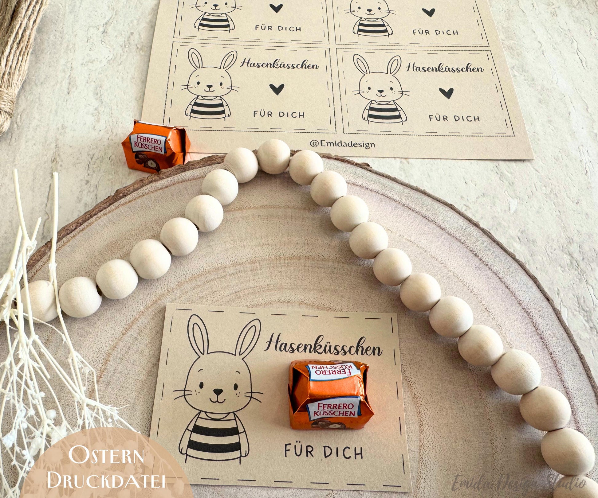 Druckvorlage Ostern Hasenküsschen – PDF Geschenkidee | DIY Ostergeschenk für Freunde, Familie & Kollegen | Süße Kleinigkeit zum Ausdrucken