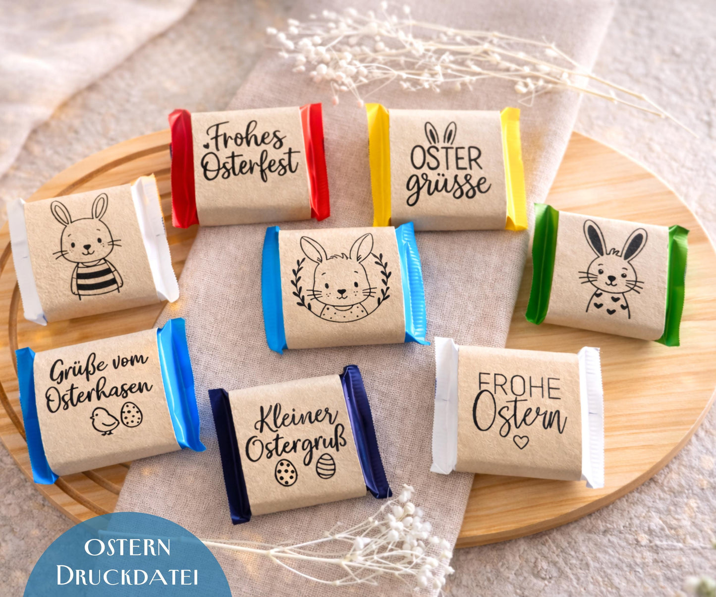 Ostern Schokoladen Banderole Druckvorlage – Ostergruß Printable PDF | Verpackung für Schokolade | Ostertisch Deko | Gastgeschenk Mitbringsel