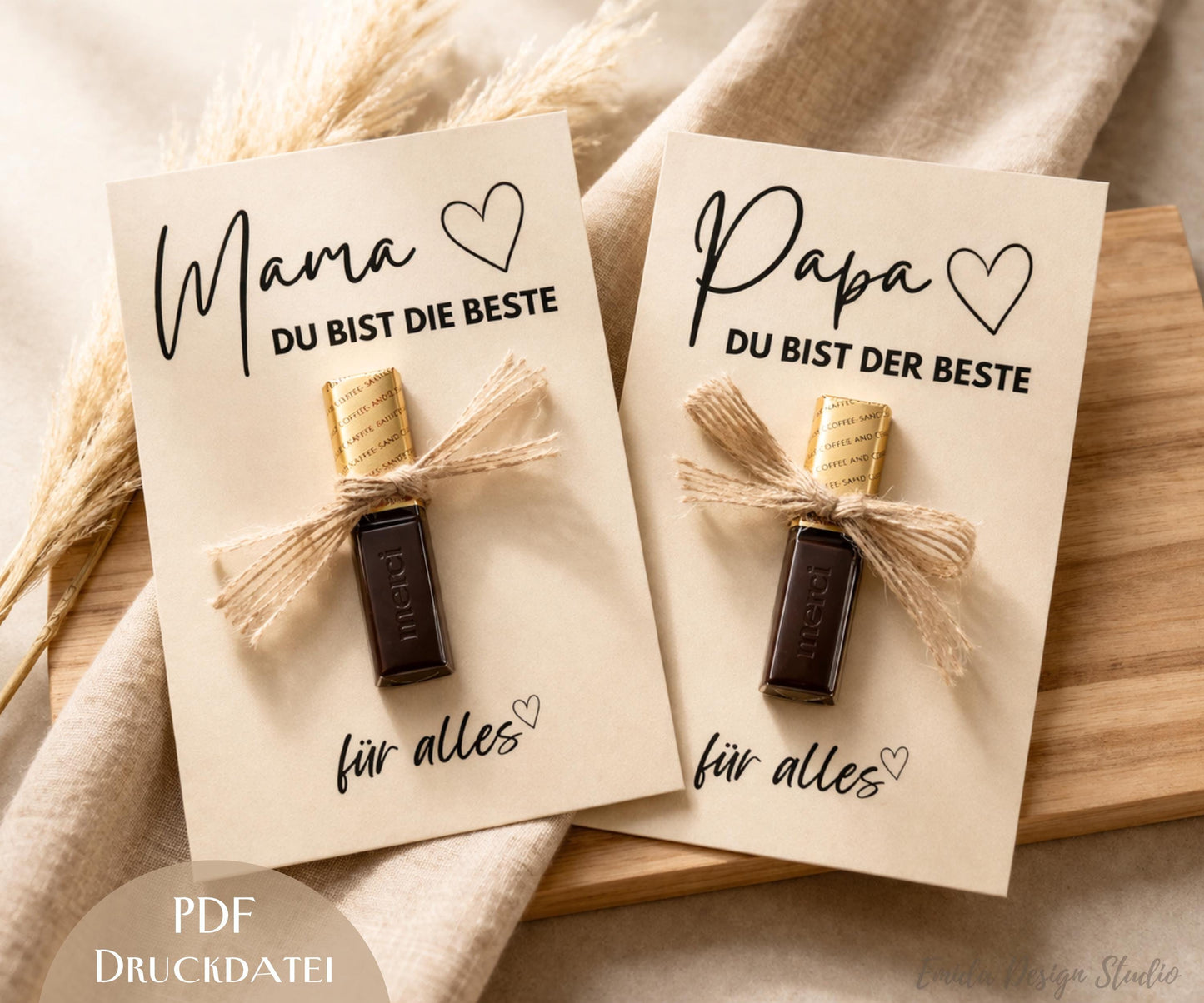 Druckvorlage Muttertag & Vatertag – Geschenkkarte mit Schokolade | Mama Papa Geschenkidee | PDF zum Ausdrucken | Karte Muttertag Vatertag