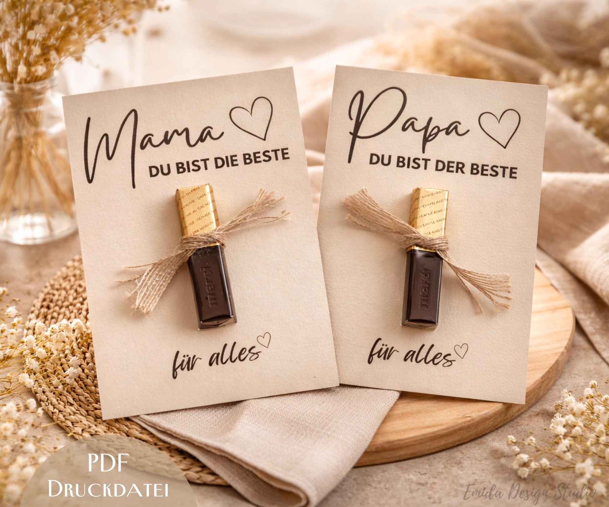 Druckvorlage Muttertag & Vatertag – Geschenkkarte mit Schokolade | Mama Papa Geschenkidee | PDF zum Ausdrucken | Karte Muttertag Vatertag