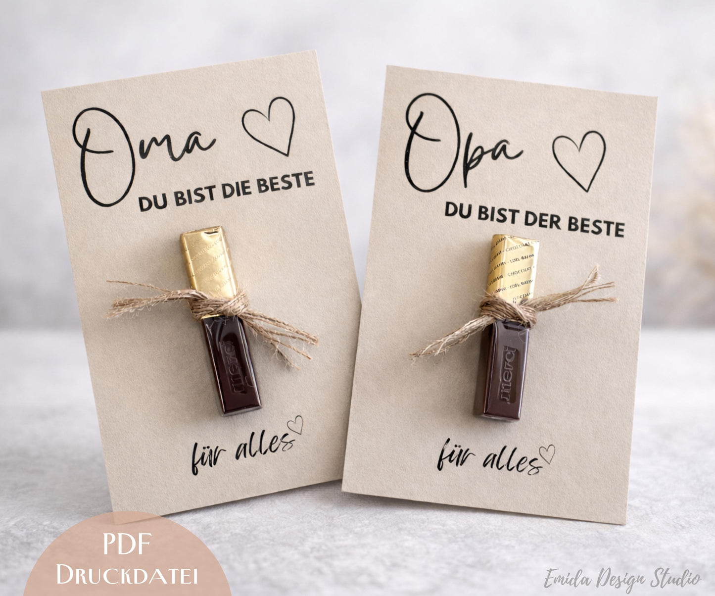 Druckvorlage Muttertag & Vatertag – Geschenkkarte mit Schokolade für Oma Opa | Geschenkidee Großeltern | PDF zum Ausdrucken | Karte Oma Opa