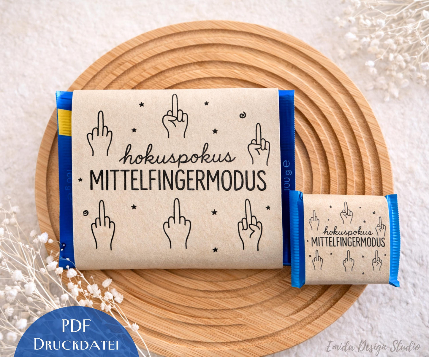 Schokoladen Banderole Druckvorlage – Lustiges Geschenk „Hokuspokus Mittelfinger Modus“ | PDF Printable Freundin | Verpackung Schokolade