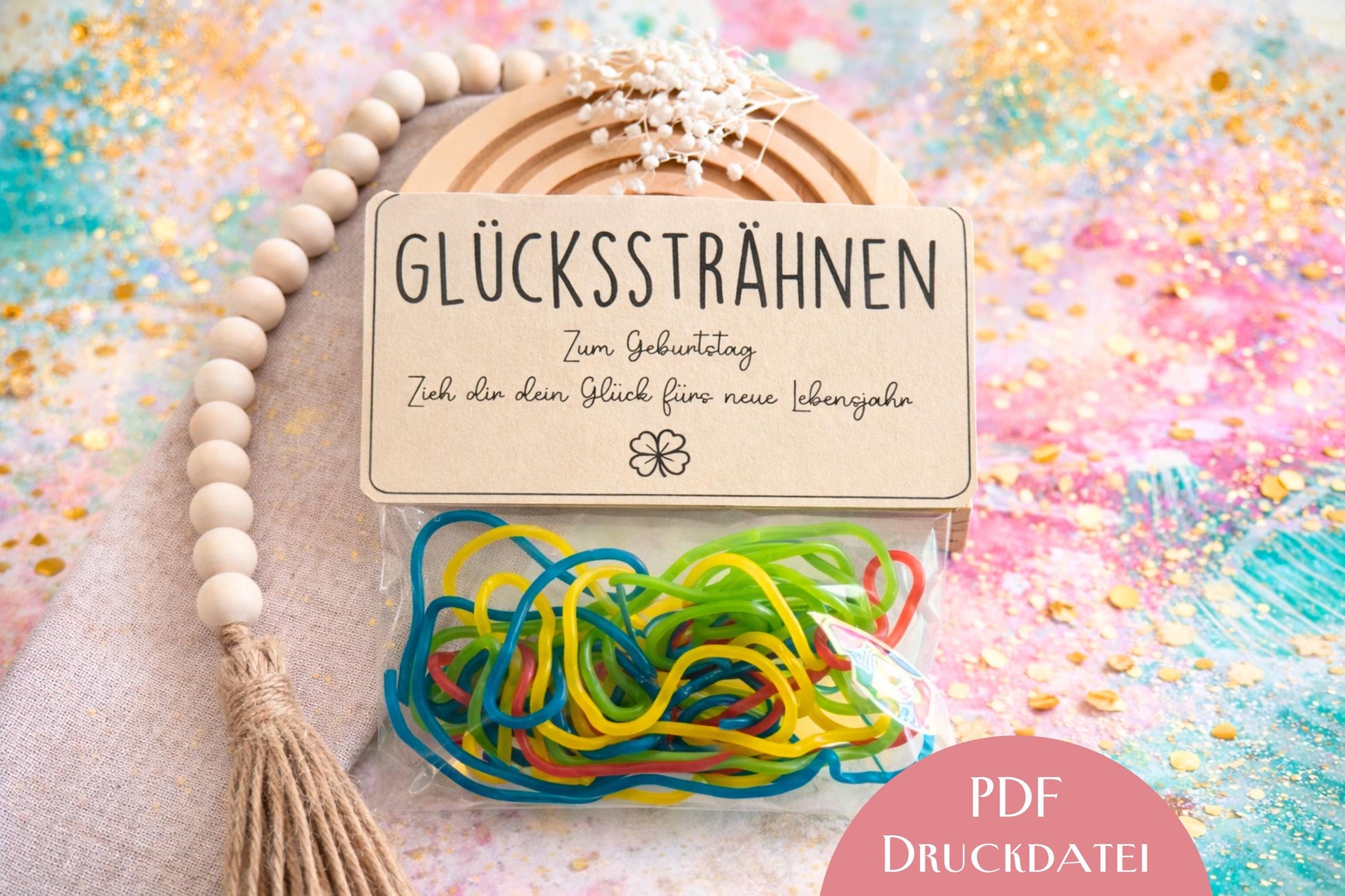 Druckvorlage Geburtstag Glücksbringer – Glückssträhnen Geschenkidee | DIY Mitbringsel Freundin | PDF zum Ausdrucken | Geburtstagsgeschenk